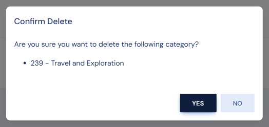 The Confirm Delete dialog naming the category to be removed